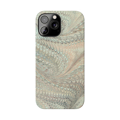 Marbled VIntage Design, Italian Feather Phone Case, Green Hues, Mint, Beige, Neutrals, Slim Phone Cases, IPHONE16 and all sizes