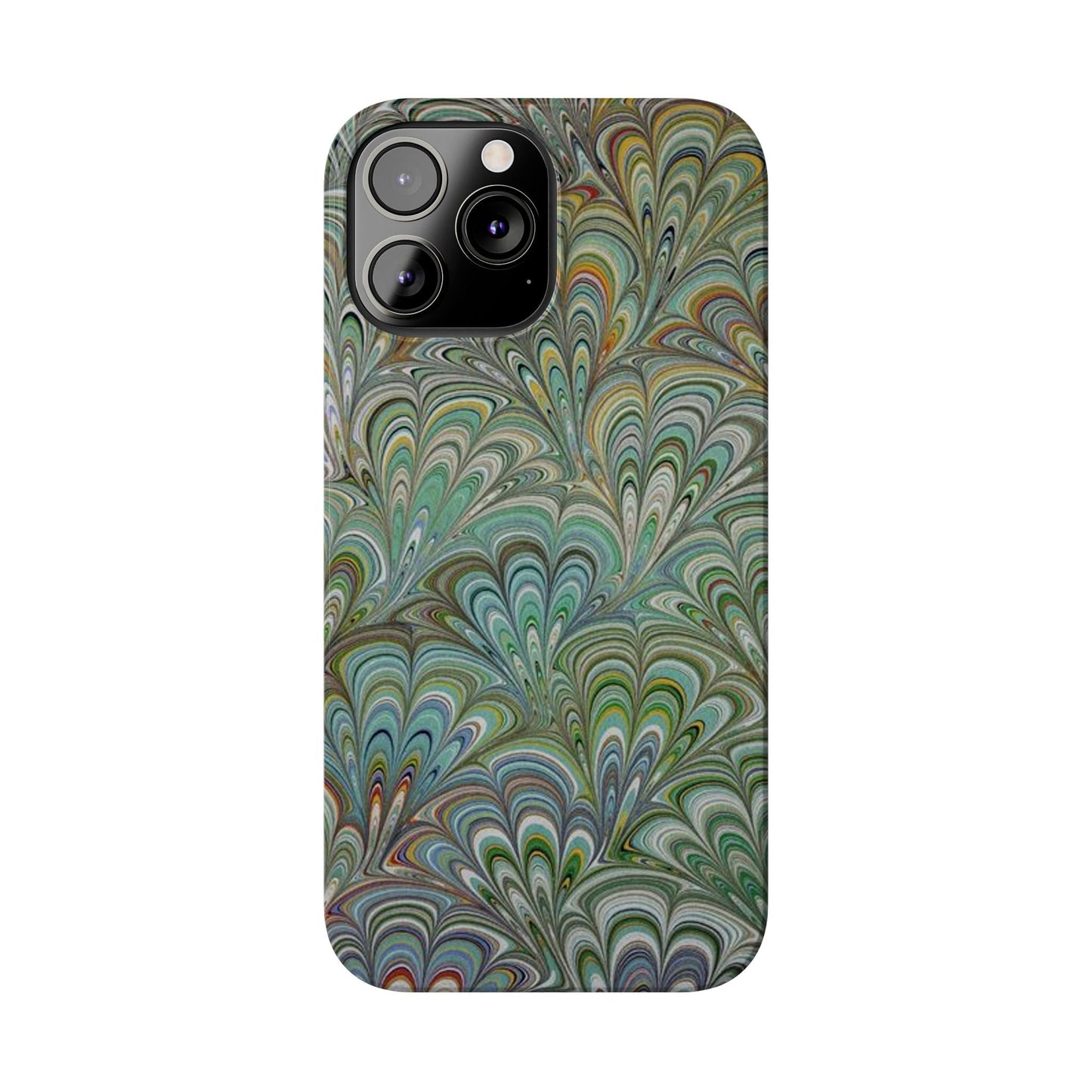Deep Green Peacock Italian Marbled Design, Italy Feather Phone Case, Multi-Color, Slim Phone Cases, Case-Mate IPHONE16 and all sizes