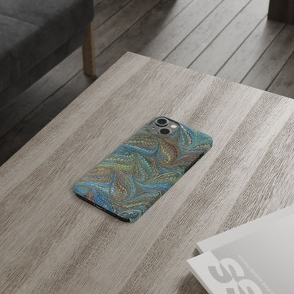 Blue and Green Italian Marbled Swirl Design, Italy Feather Phone Case, Multi-Color, Slim Phone Cases, Case-Mate IPHONE16 and all sizes