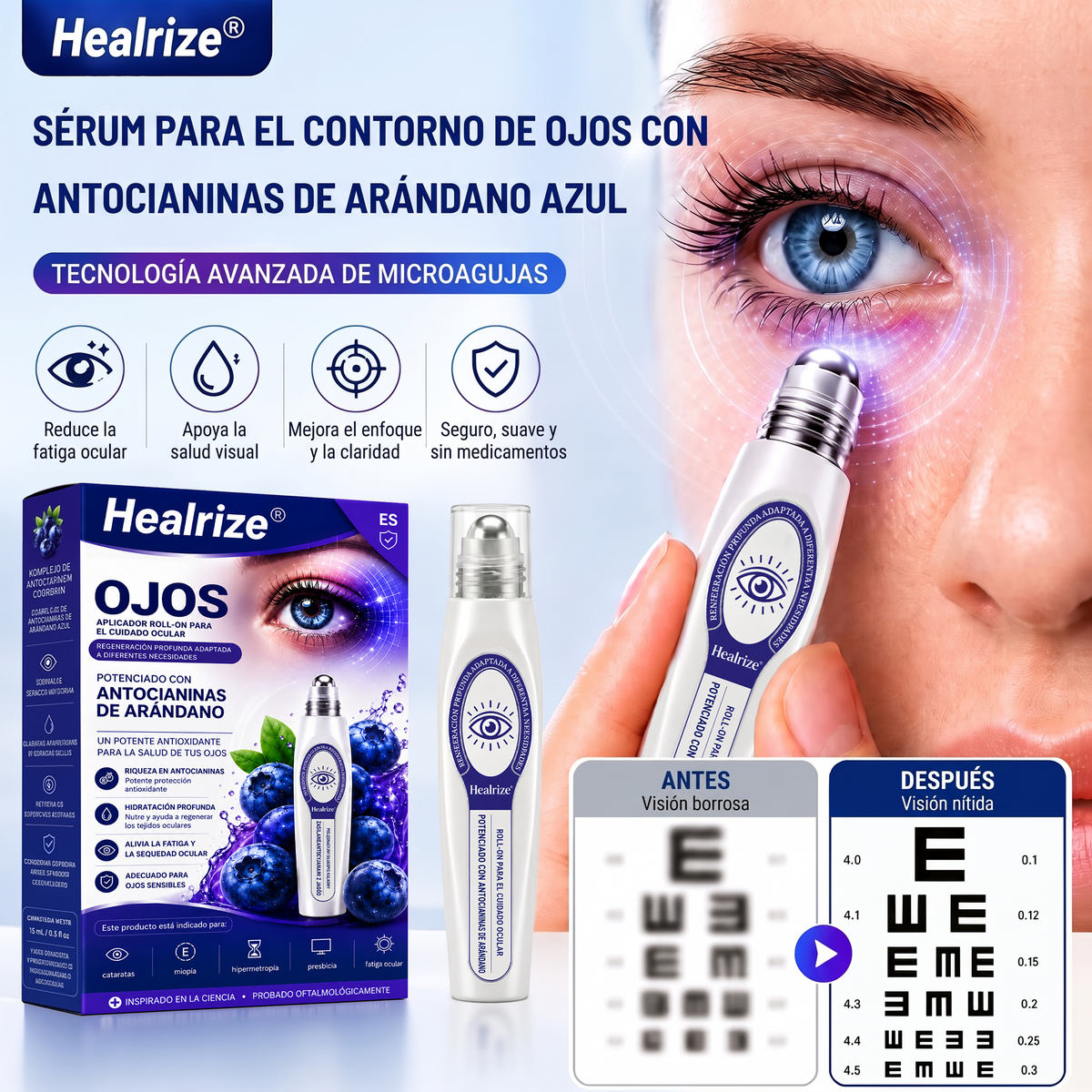 🫐✨𝐇𝐞𝐚𝐥𝐫𝐢𝐳𝐞® Sérum roll-on para el contorno de ojos con antocianinas de arándano – elimina eficazmente las cataratas | el glaucoma | la presbicia