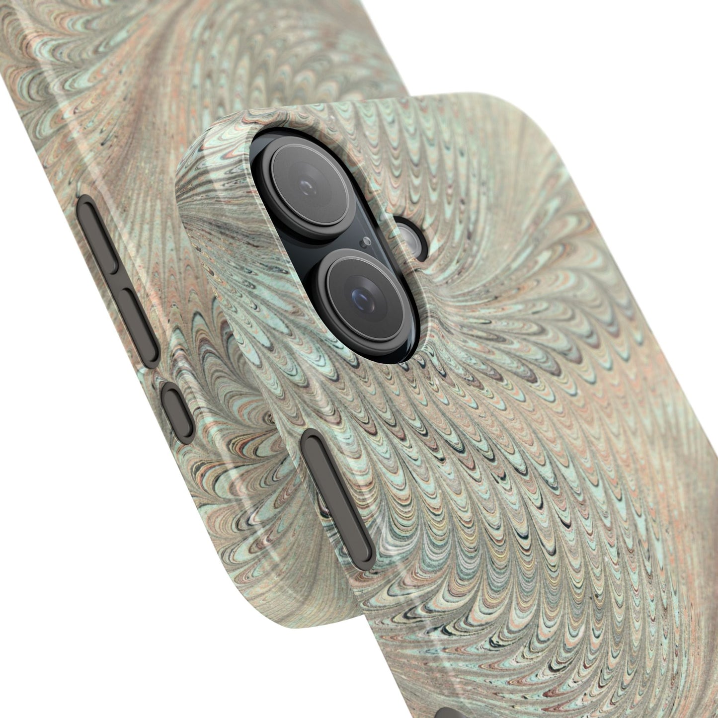 Marbled VIntage Design, Italian Feather Phone Case, Green Hues, Mint, Beige, Neutrals, Slim Phone Cases, IPHONE16 and all sizes