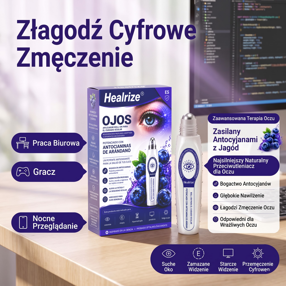 🫐✨𝐇𝐞𝐚𝐥𝐫𝐢𝐳𝐞® Sérum roll-on para el contorno de ojos con antocianinas de arándano – elimina eficazmente las cataratas | el glaucoma | la presbicia