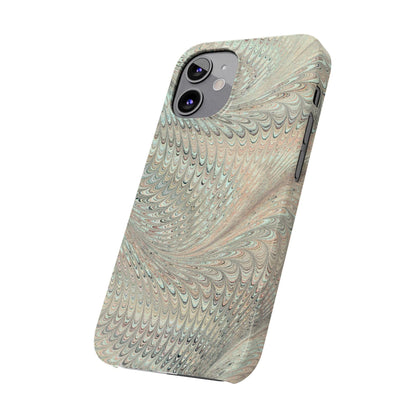 Marbled VIntage Design, Italian Feather Phone Case, Green Hues, Mint, Beige, Neutrals, Slim Phone Cases, IPHONE16 and all sizes