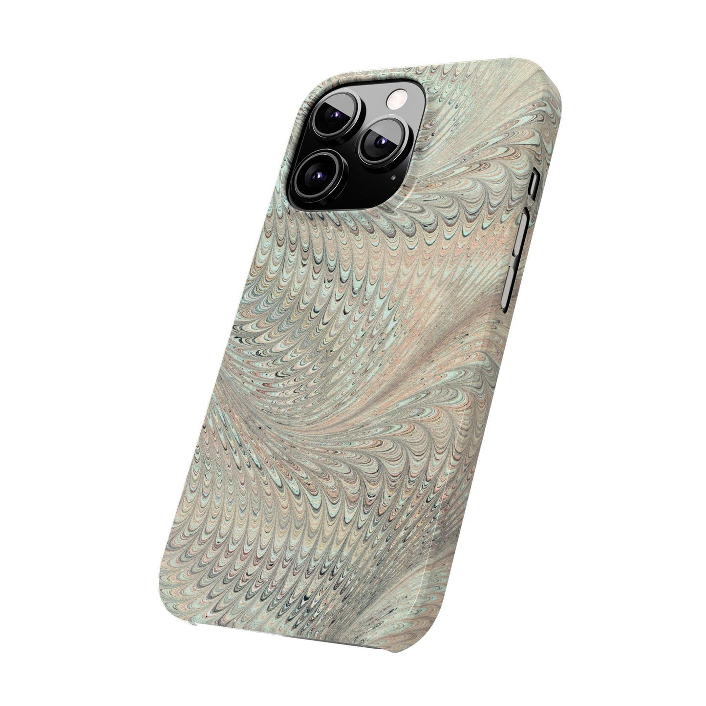 Marbled VIntage Design, Italian Feather Phone Case, Green Hues, Mint, Beige, Neutrals, Slim Phone Cases, IPHONE16 and all sizes