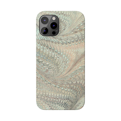 Marbled VIntage Design, Italian Feather Phone Case, Green Hues, Mint, Beige, Neutrals, Slim Phone Cases, IPHONE16 and all sizes